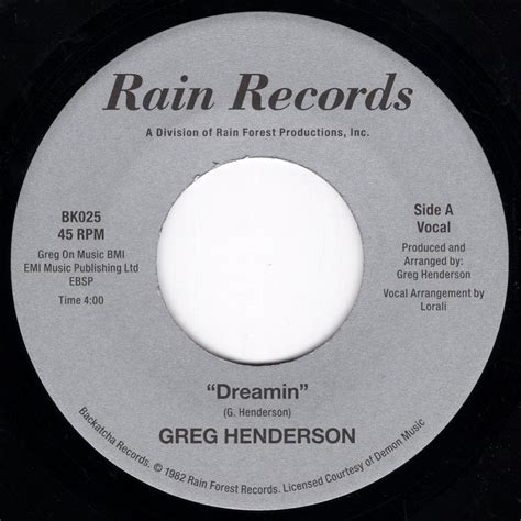 Reissue Greg Henderson Dreamin Vocal Dreamin Instrumental