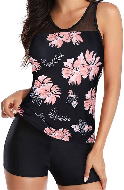Yonique Racerback Tankini Swimsuits For Women With Pink Floral Size