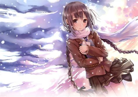 Hd Wallpaper Snow Winter Anime Girls Braids Original Characters