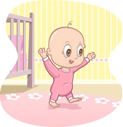 Baby Learns To Walk Vector Cartoon Stock Vector Illustration Of