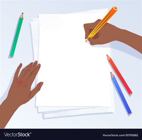 Hands Writing With Pencils On A4 Paper Royalty Free Vector