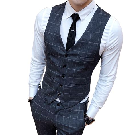 Men Plaid Suit Vest Business Casual Vest Waistcoat Men Slim Fit Fashion