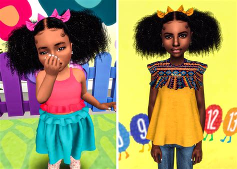 💞 Misha Curly Pigtails 💞 Ebonix Toddler Hair Sims Hair Pigtails