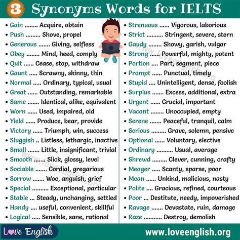 Useful Synonyms Words List IELTS Vocabulary Love English English Vocabulary Words