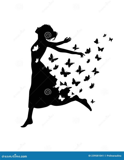 Girl Vector Lady Woman Silhouette Body In Dress With Flying Butterflies