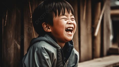 Background Anak Laki Laki Tertawa Di Tanah Di Atas Bangku Kayu Anak