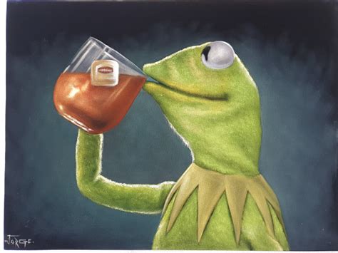 Kermit The Frog Drinking Tea Meme Original Oil Painting On Etsy