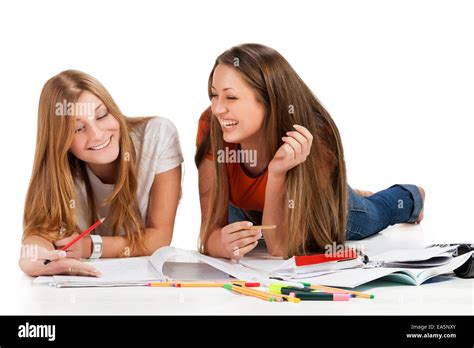 Two Pretty Young Student Girls Stock Photo Alamy