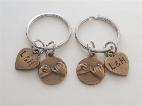 2 Bronze Pinky Promise Keychains Couples Keychains Best Etsy