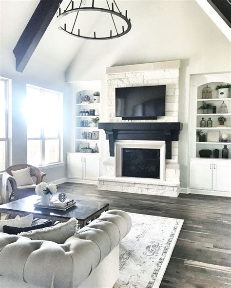 Neutral Living Room White Stone Fireplaces Home Living Room With