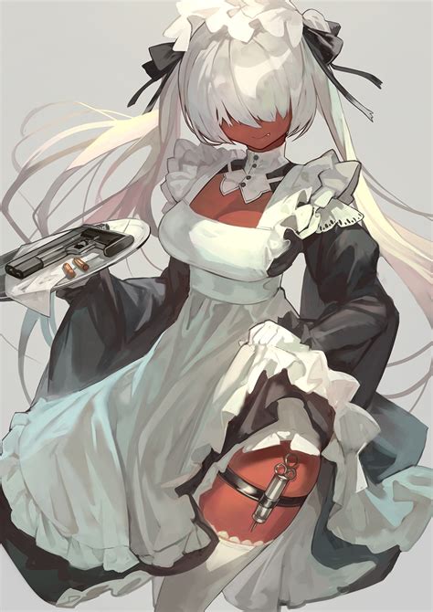 Lack Artist Lifting Dress Dark Skin White Hair Anime