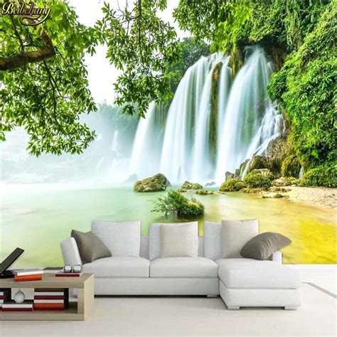 Beibehang Green Waterfall Landscape Beautiful Simple Simple Clear