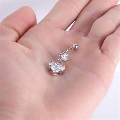 14g Dangle Heart Dangle Belly Button Rings Double Crystal Navel Ring Piercing Jewelry Belly