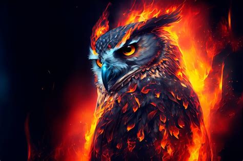 Premium Photo Owls In A Bright Flame Of Fire Owl Portrait Animal