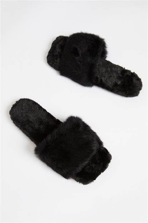 Black Fur Slides You All Shop Online