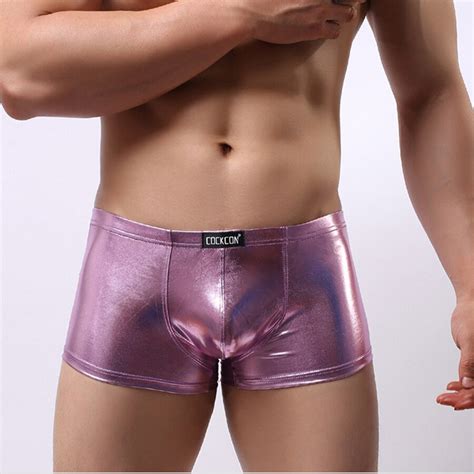 Cockcon Brand Gold Leather Underwear Men Boxer Sexy U Convex Seamless Gay Lingerie Breathable