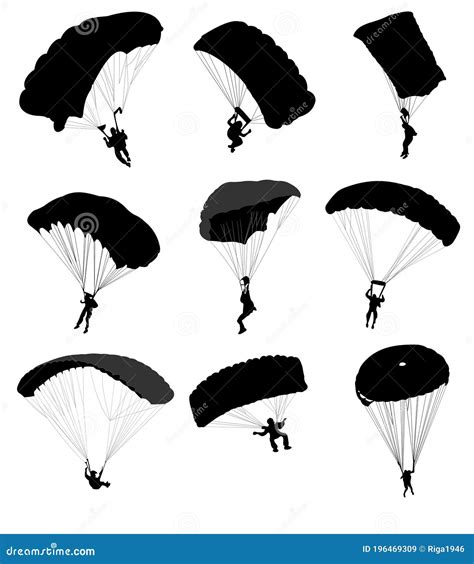 Big Collection Of Parachutists In Flight V Stock Vector Illustration