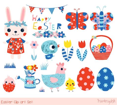 Cute Easter Clipart Spring Happy Easter Clip Art Set Easter Etsy