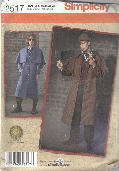 Simplicity 2517 Mens Sherlock Holmes Costume Pattern Coat And Etsy