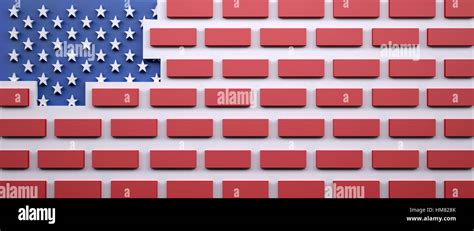 American Flag As A Brick Wall Border Protection Concept 3d