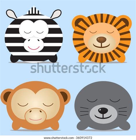 Set Four Cute Round Animals Zebra Stock Vector Royalty Free 360914372