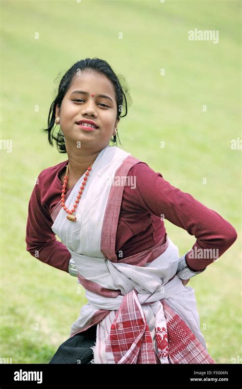 Assamese Girl Performing Dance And Celebrating Bihu Festival New Year Celebration Assam