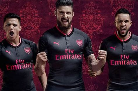 Arsenal 201718 Third Kit Gunners Launch Dark Alternate Strip Daily Star