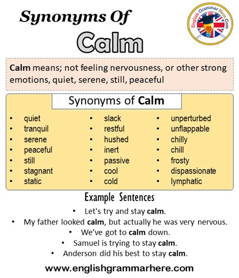 Synonyms Of Calm Calm Synonyms Words List Meaning And Example Sentences
