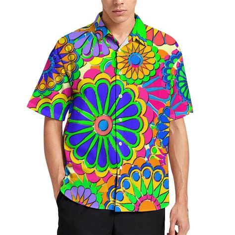 Camisas Informales Coloridas De Poder De Flores Camisa De Playa De Estilo Hippy Brillante