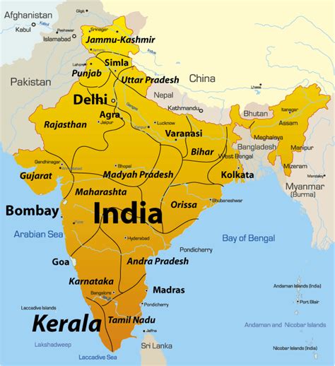 Kerala Map Showing Attractions And Accommodation