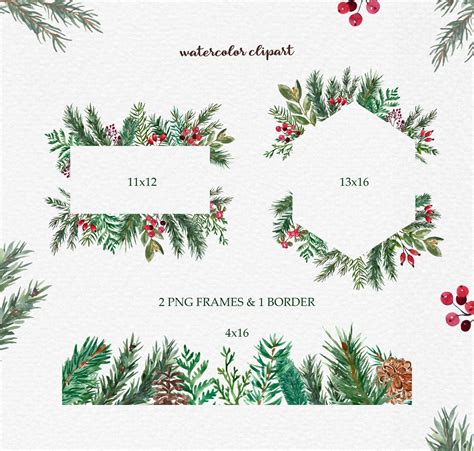 Christmas Wreath Greenery Clipart Winter Plants Watercolor Etsy