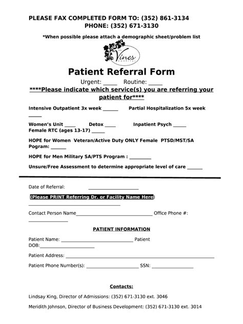 Patient Referral The Vines Hospital Doc Template Pdffiller