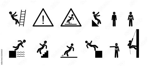 Icon Man Drops Industrial Safety Symbols Stick Figure People