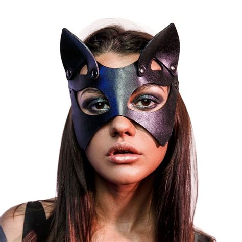 ☮2023 Women Sexy Leather Cat Ear Mask Cosplay Carnival Night Club Party