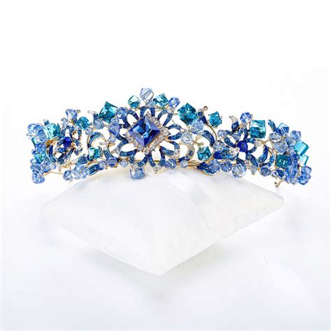 blue crystal queen crown wedding bridal headpieces prom pageant tiara headband ebay