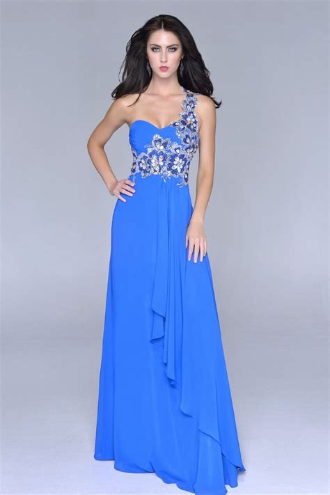 2014 One Shoulder Pleated Bodice Beaded Strap Full Length With Layered