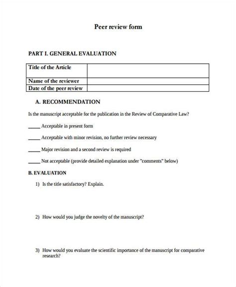 free 10 sample peer review forms in pdf ms word excel