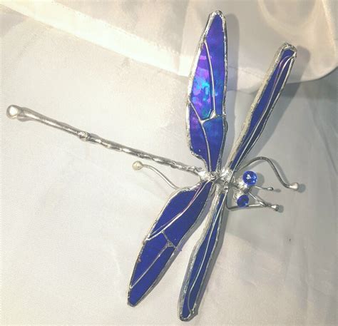 Iridescent Cobalt Blue Stained Glass Dragonfly Unique New Etsy