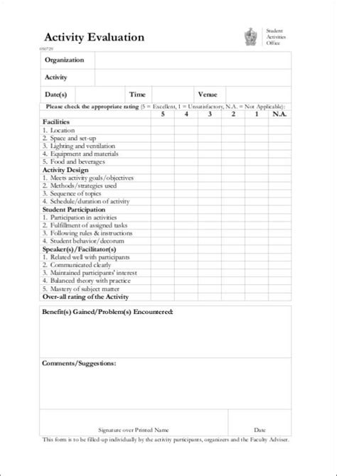 Free 16 Activity Evaluation Form Samples And Templates In Pdf