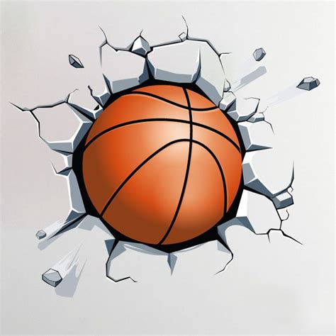 Bola de basquetebol a sair da parede autocolante - iconstore.pt gambar png