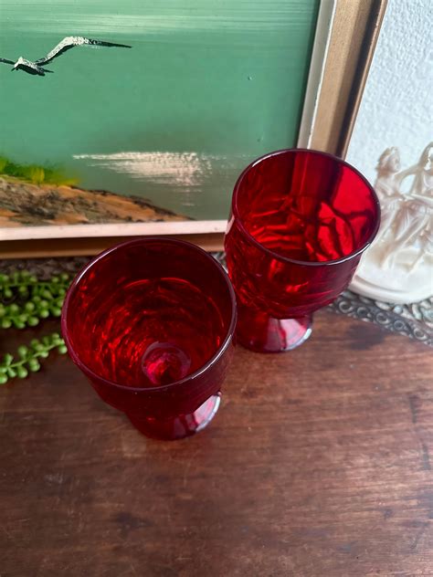 Vintage Viking Glass Georgian Ruby Red Goblets Set Of Two Etsy