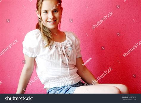 Beautiful Blondhaired 13years Old Girl Portrait Stock Photo 141474856
