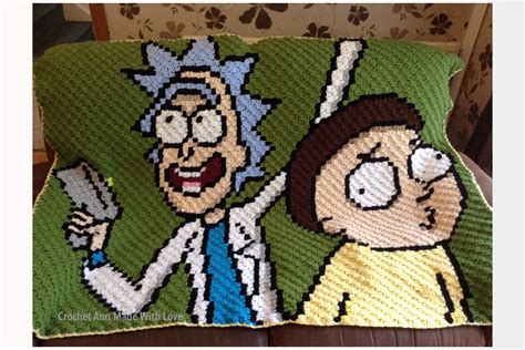 Rick And Morty C2c Crocheted Blanket Handmade By Crochet Ann Made With