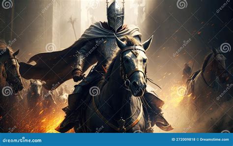 A Courageous Knight in Shining Armor Charging into a Crowd of Rival