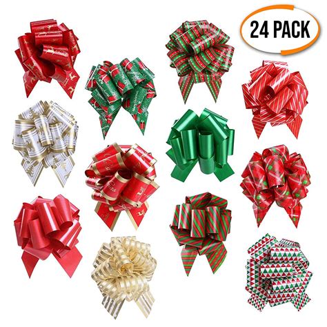 24 Christmas Themed Pull String Bows Perfect For Wrapping Christmas