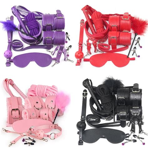 Bdsm Bondage Pu Leather Sm Bondage Set Sex Handcuffs Footcuffs Whip