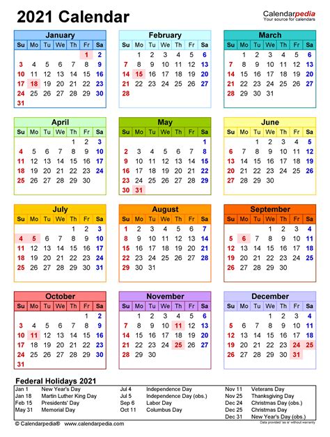 Federal Holidays 2021 Calendar Printable Printable Vacation Calendar