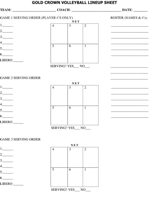 Volleyball Lineup Sheet Template Gold Crown Foundation Download
