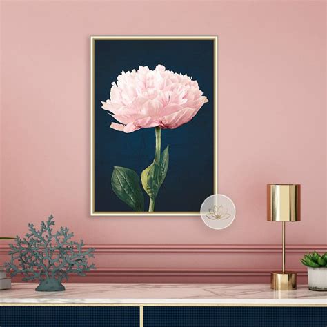 Peony Print Pink Navy Wall Art Flower Print Botanical Etsy Blue And