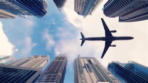 Airplane Flying Low Over City Stock Motion Graphics Motion Array
